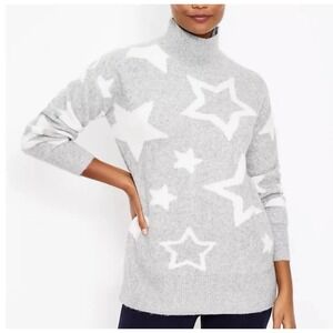 Lou & Grey Mock Neck Gray White Star Print Long Sleeve Sweater Turtleneck Size L